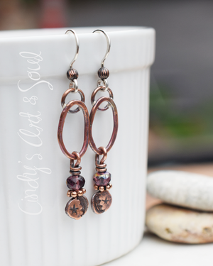 Mehndi Style Plum Hoop Earrings in Copper 122311