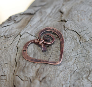 Metal Heart Component. Pure Copper Heart Charm. Handcrafted.