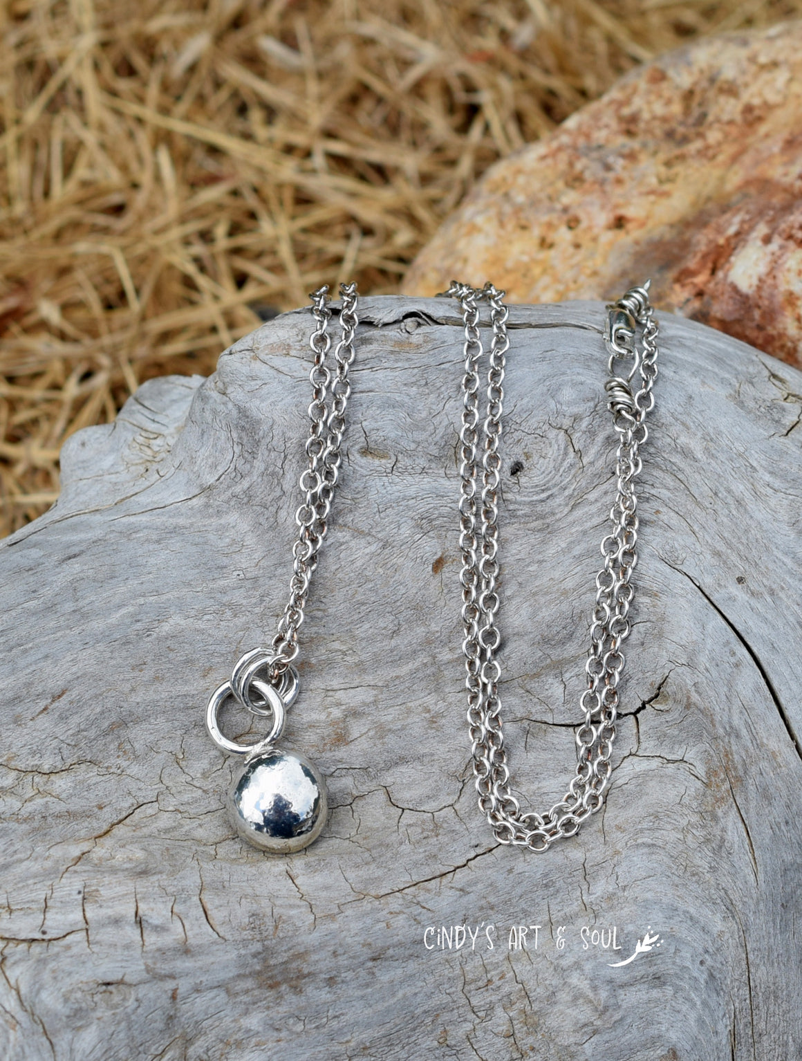 Moon Rock Solid Silver Drop Pendant Necklace Handmade Jewelry
