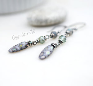 Boho Earrings Handmade Jewelry Gemstones Gray Sparkling Mint Labradorite Stone Earrings Sterling Silver Bohemian Drop Dangles