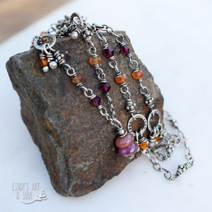 Ruby Gemstone Beaded Boho Style Necklace. Handmade Jewelry. 