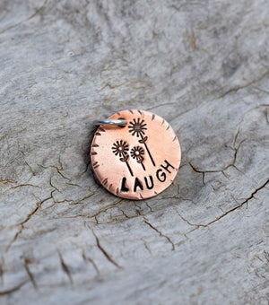 Pure Copper Disk Charm with Laugh and flowers motif