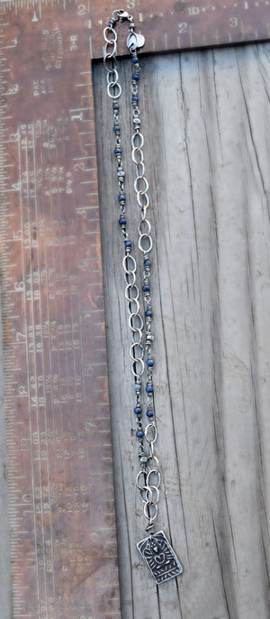 Yogi Charm Necklace with Blue Sodalite Stones. Handmade Jewelry. 