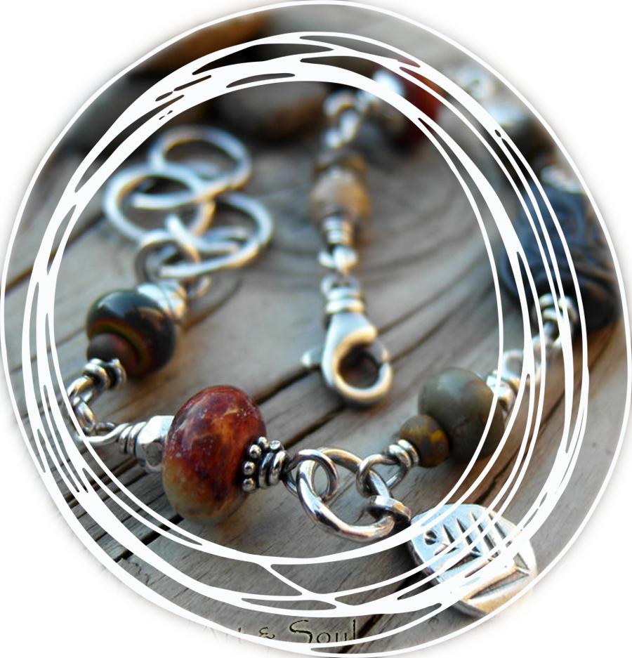 Silver beaded bracelet in a white circle