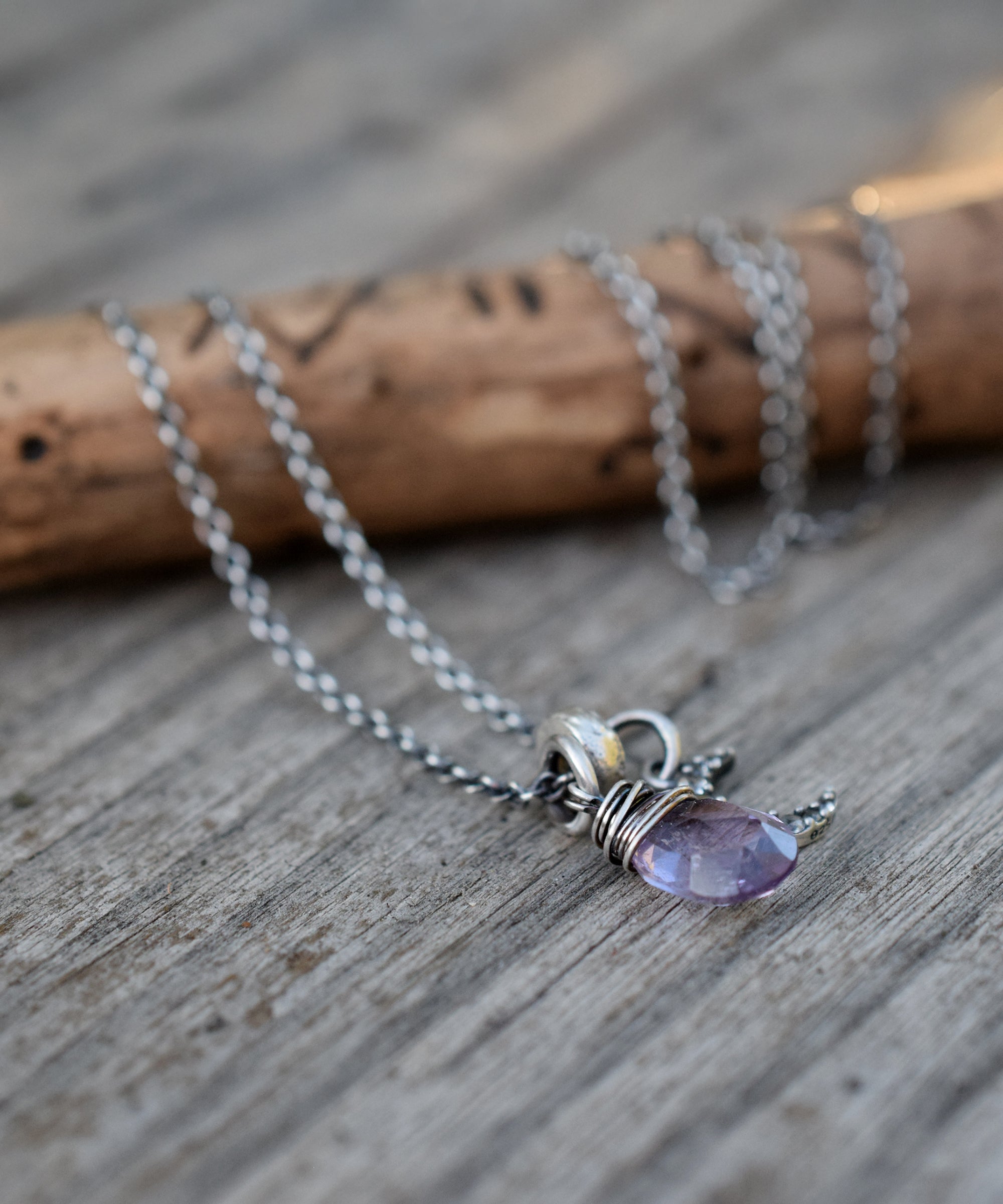 Amethyst Crescent Moon Necklace – 925 Sterling Silver, Handcrafted