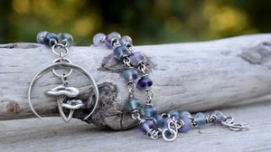 RESERVED FOR KO. Pure Silver Handcrafted Necklace. Crescent Moon Mushroom Necklace. Fluorite Gemstone Beaded Chain.