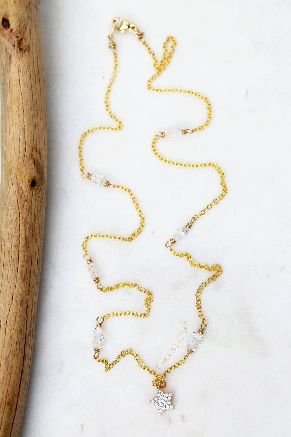 Herkimer Diamond Star Necklace, Gold Fill Chain and Charm