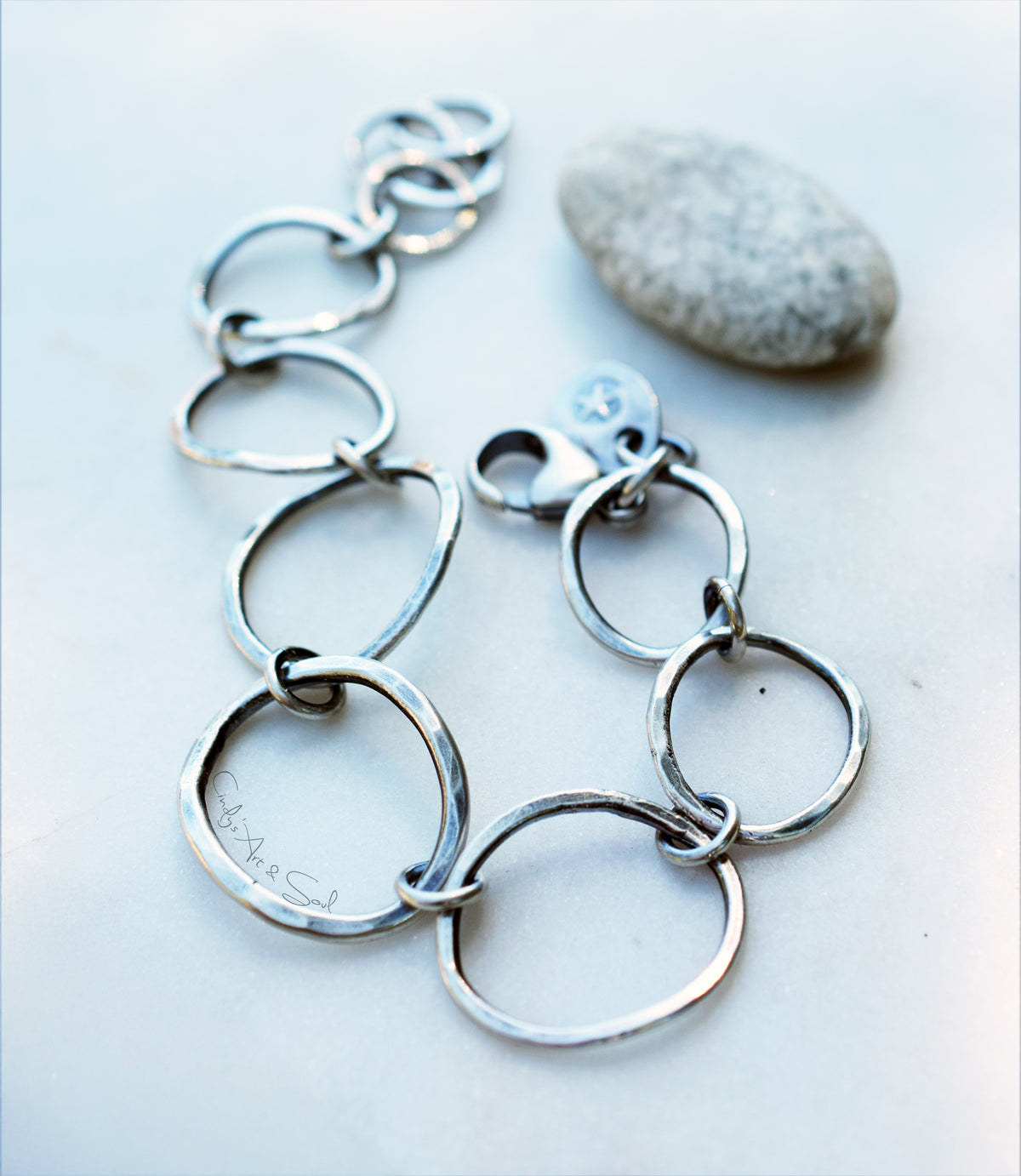 Fine Silver Chain Bracelet, Hand Forged Hammered Links, Ready to Ship
