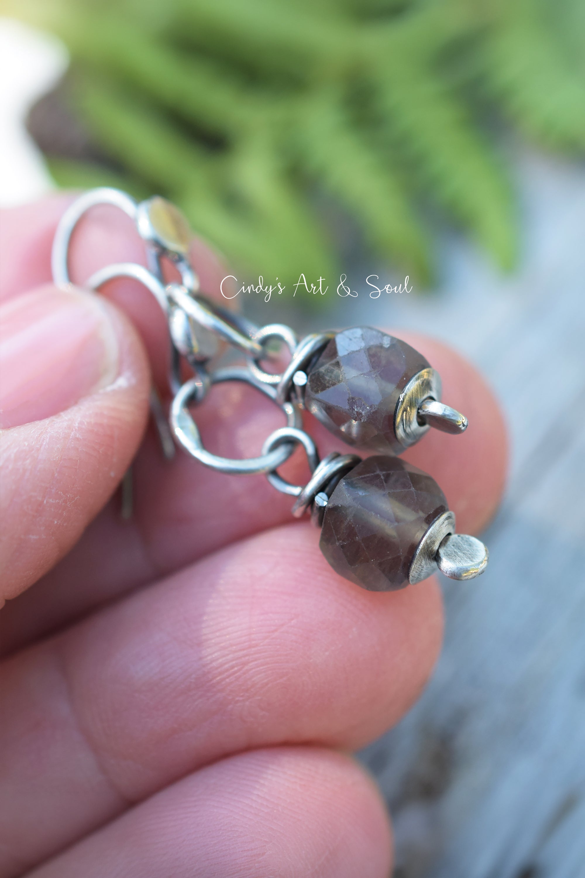Fluorite Gemstone Earrings, Earthen Brown, Fine Silver, Handcrafted Artisan Jewelry
