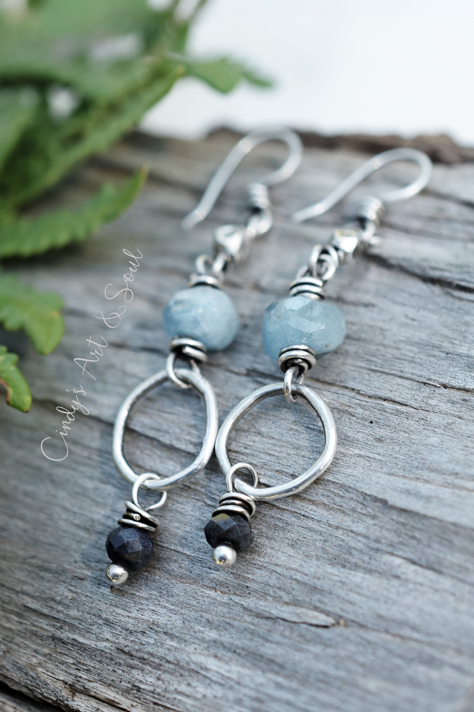 Aquamarine Sapphire Hoop Earrings, Fine Silver Hill Tribe
