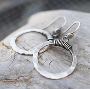 Pure Wrapped Silver Hoop Earrings. Pure Fine Silver Hoops. 052503