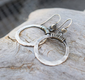Pure Wrapped Silver Hoop Earrings. Pure Fine Silver Hoops. 052503