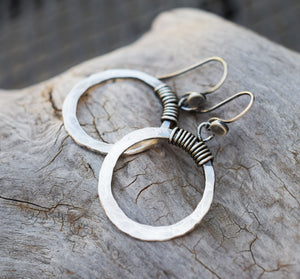 Pure Wrapped Silver Hoop Earrings. Pure Fine Silver Hoops. 052503