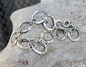 Solid Silver Chain Bracelet Handcrafted Thick Link Pure Silver 8326