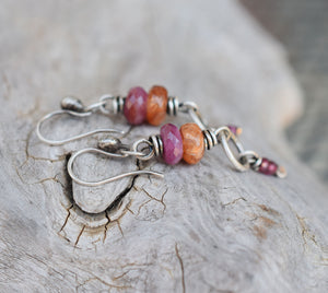 Sunstone. Ruby. Pure Silver. Colorful Gemstone Earrings. 52504