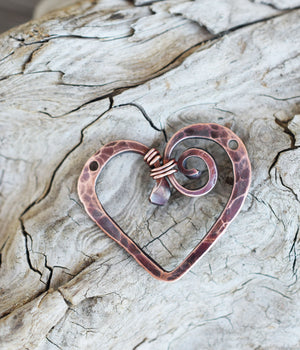 Metal Heart Component. Pure Copper Heart Charm. Handcrafted.