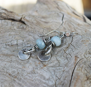 Aquamarine Natural Gemstone Raw Silver Drop Earrings 60201