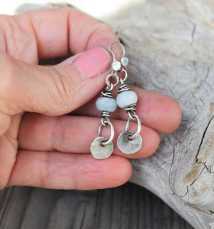 Aquamarine Natural Gemstone Raw Silver Drop Earrings 60201