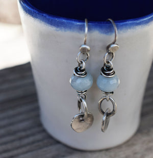 Aquamarine Natural Gemstone Raw Silver Drop Earrings 60201