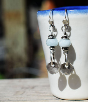 Aquamarine Natural Gemstone Raw Silver Drop Earrings 60201