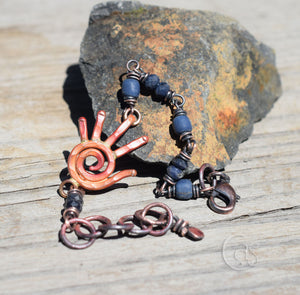 Maker. Hand Bracelet. Rustic Copper + Blue Gemstones