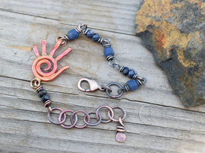 Maker. Hand Bracelet. Rustic Copper + Blue Gemstones