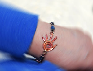 Maker. Hand Bracelet. Rustic Copper + Blue Gemstones