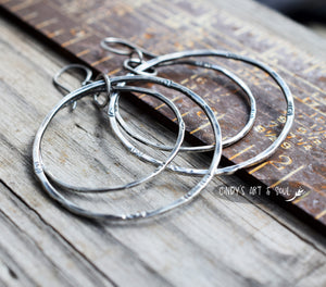 Hammered Silver Hoop Earrings Fine Silver Double Ring