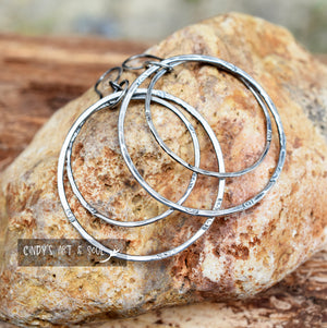 Hammered Silver Hoop Earrings Fine Silver Double Ring
