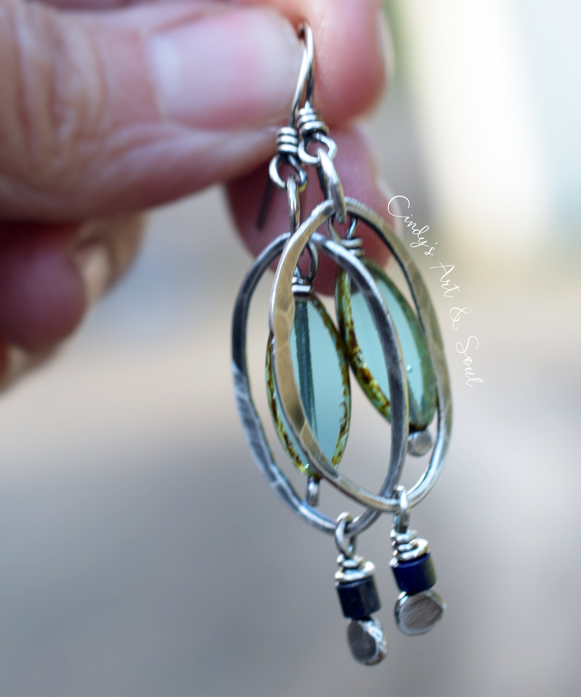 Teal Fine Silver Hoop Earrings. Rustic Organic Silver Jewelry.