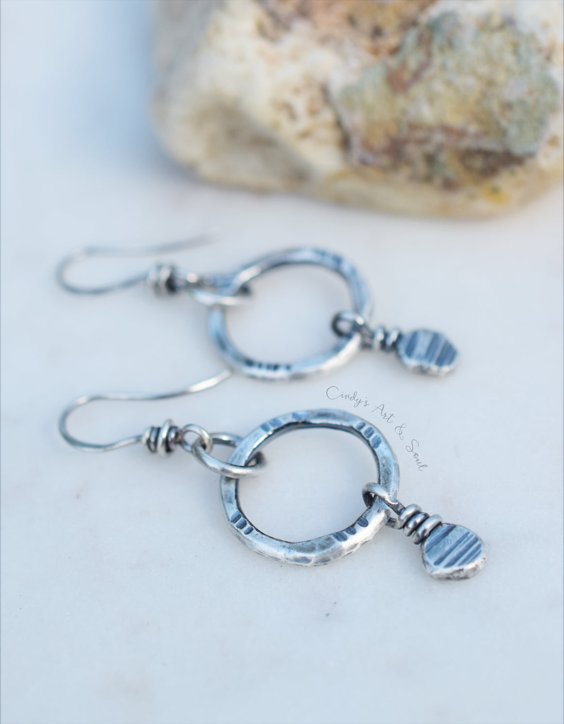 Hammered Hoop Earrings. Solid Silver Hoops. Hand Forged Sterling.