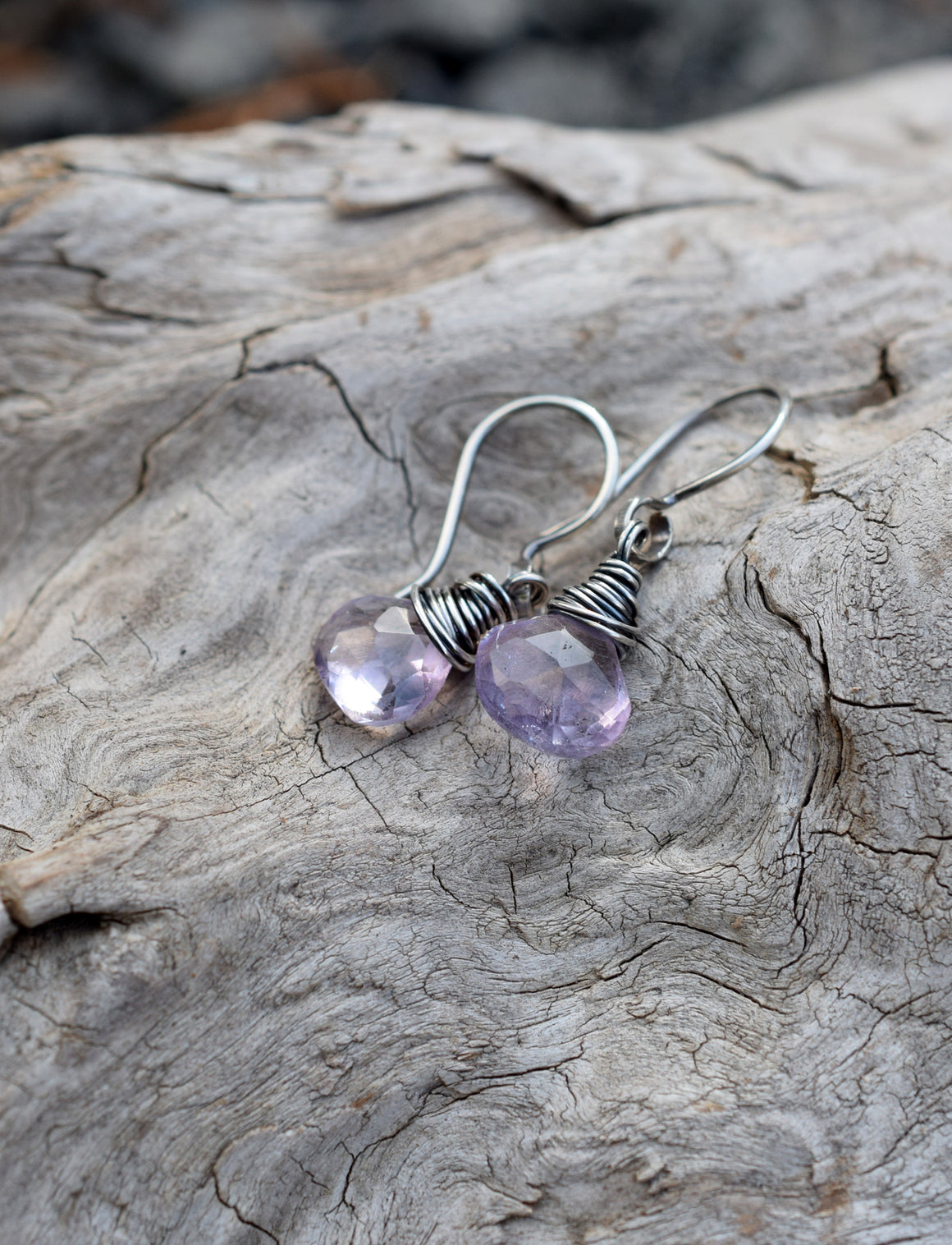 Amethyst Gemstone Earrings. Purple Stone Briolette jewelry. Cindy's Art & Soul 7291