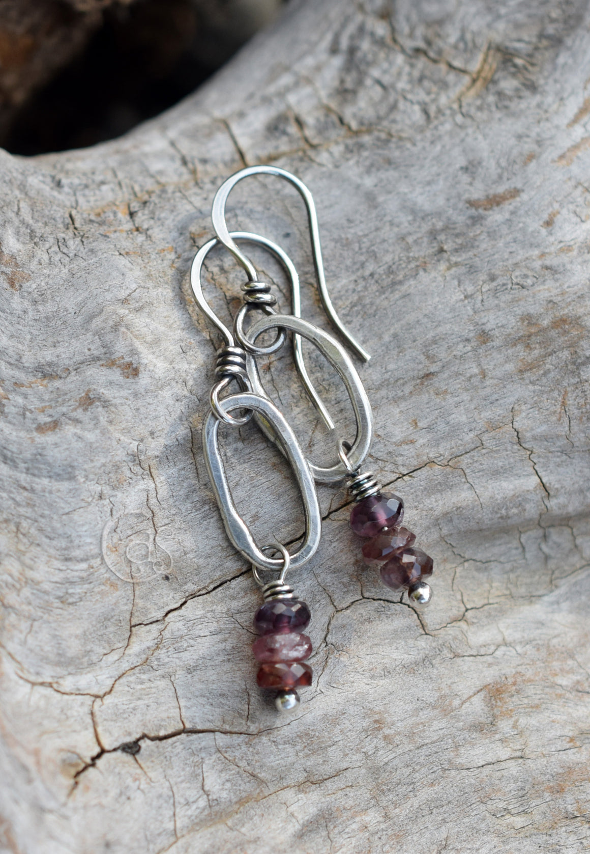 Natural Spinel Gemstone Earrings with Fine Silver Rings