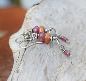 Sunstone. Ruby. Pure Silver. Colorful Gemstone Earrings. 52504