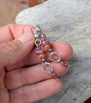 Sunstone. Ruby. Pure Silver. Colorful Gemstone Earrings. 52504