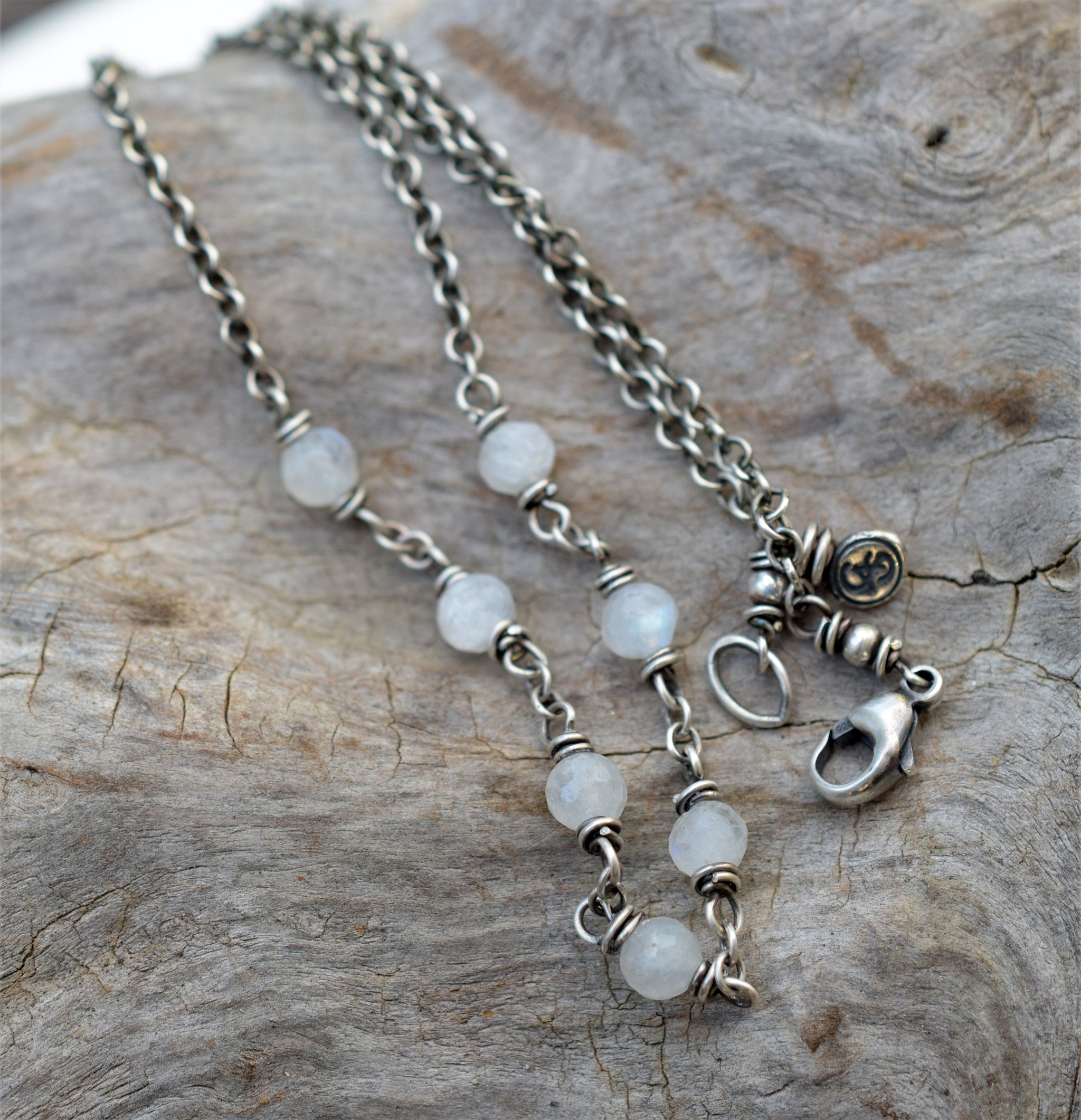 Moonstone Gemstone Beaded Necklace Sterling Silver
