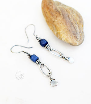 Cobalt Blue Glass Earrings with Pure Silver Hoops. 111323