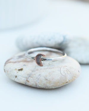Copper Crescent Moon Fine Silver Ring. Moon Jewelry. Boho-Style Ring. Custom Ring. 112532