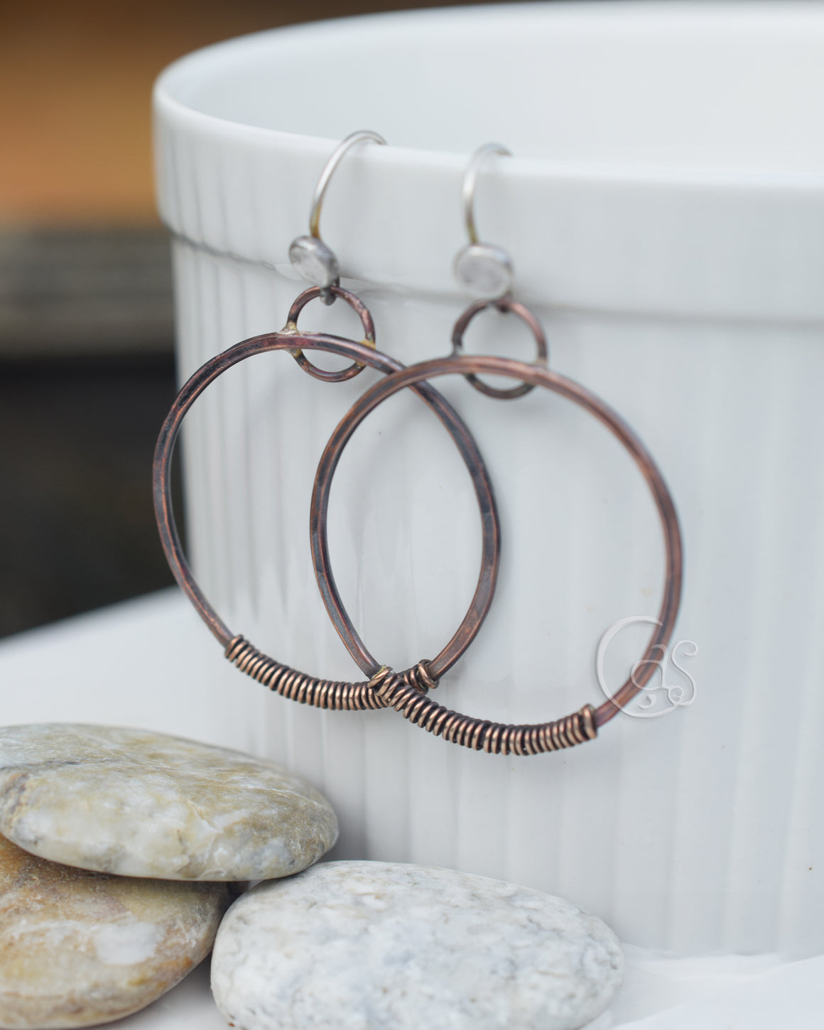 Copper Golden Wrapped Hoop Earrings. Bronze + Pure Copper Sterling Ear Rings 12236
