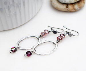 Silver Hoops. Handmade Earrings. Amethyst Earrings Glass by Cindy's Art & Soul Jewelry