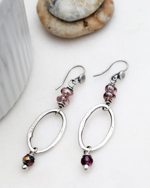 Silver Hoops. Handmade Earrings. Amethyst Earrings Glass by Cindy's Art & Soul Jewelry