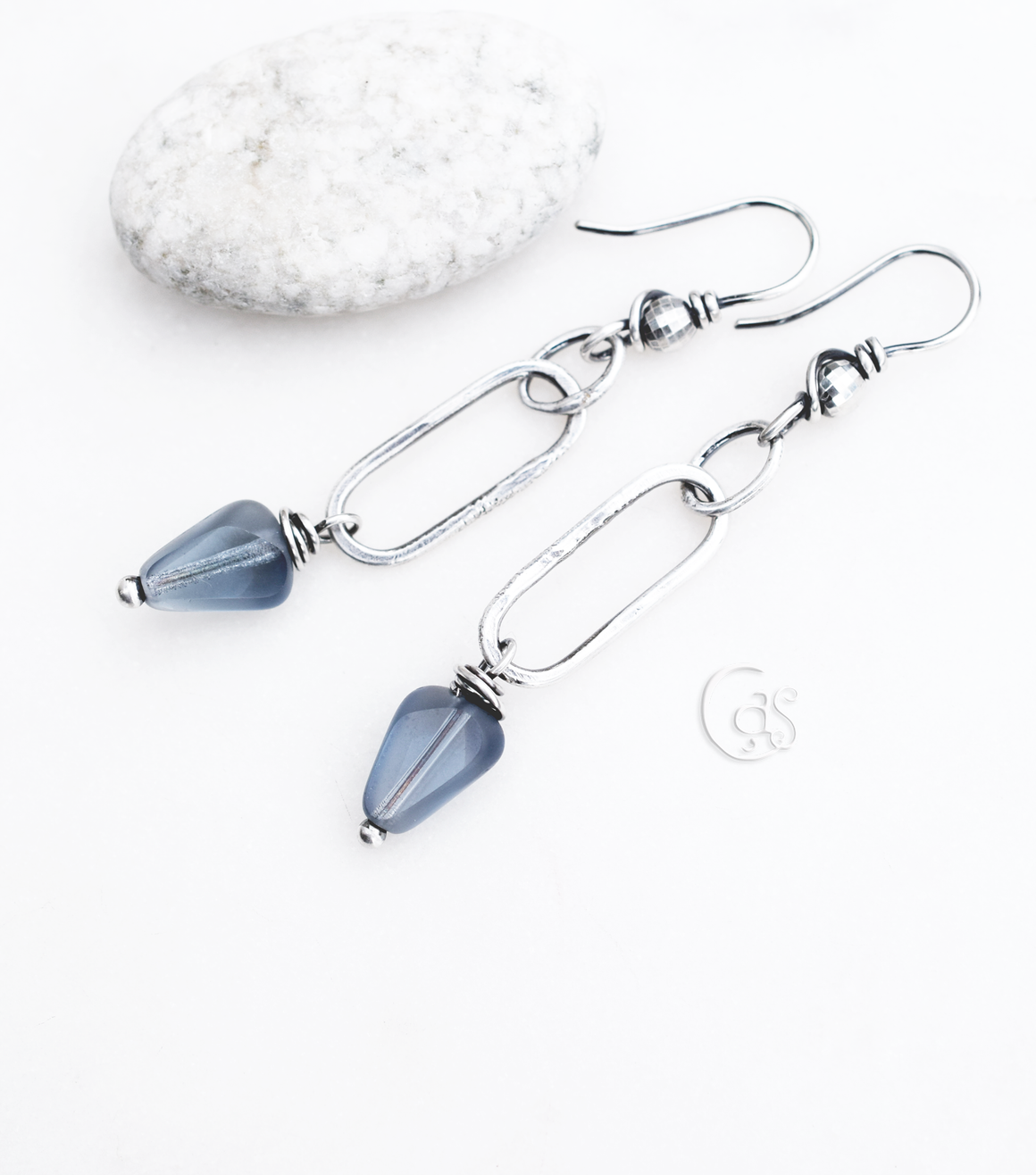Handcrafted Pure Silver Hoops Beaded Silver Bohemian Beaded Hoop Earrings Matte Rose
