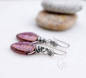 Boho Style Earrings Fine Silver Earrings Mulberry Leaf Dangles Handcrafted Bohemian Jewelry