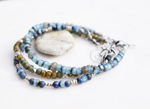 Bracelet Boho Style Layering Jewelry Gemstone and Silver Beaded Bracelet Sterling Silver