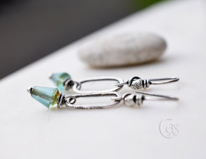 Bohemian Style Earrings Jewelry Handcrafted Earrings Ocean Blue Beaded Fine Silver Hoops Boho Style Earrings