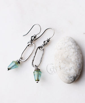 Bohemian Style Earrings Jewelry Handcrafted Earrings Ocean Blue Beaded Fine Silver Hoops Boho Style Earrings