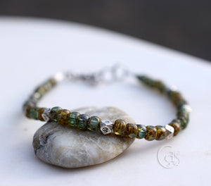 Bracelet Bohemian Layering Forest Green Silver Beaded Bracelet Jewelry Karen Hill Tribe Silver Boho Style Jewelry