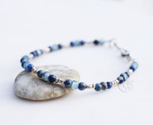 Bracelet Boho Style Layering Jewelry Lapis Lazuli Gemstone Karen Hill Tribe Silver Beaded Bracelet Sterling Silver