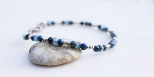 Bracelet Boho Style Layering Jewelry Lapis Lazuli Gemstone Karen Hill Tribe Silver Beaded Bracelet Sterling Silver