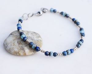 Bracelet Boho Style Layering Jewelry Lapis Lazuli Gemstone Karen Hill Tribe Silver Beaded Bracelet Sterling Silver